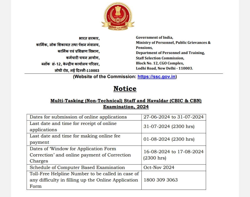 SSC MTS Notification 2024