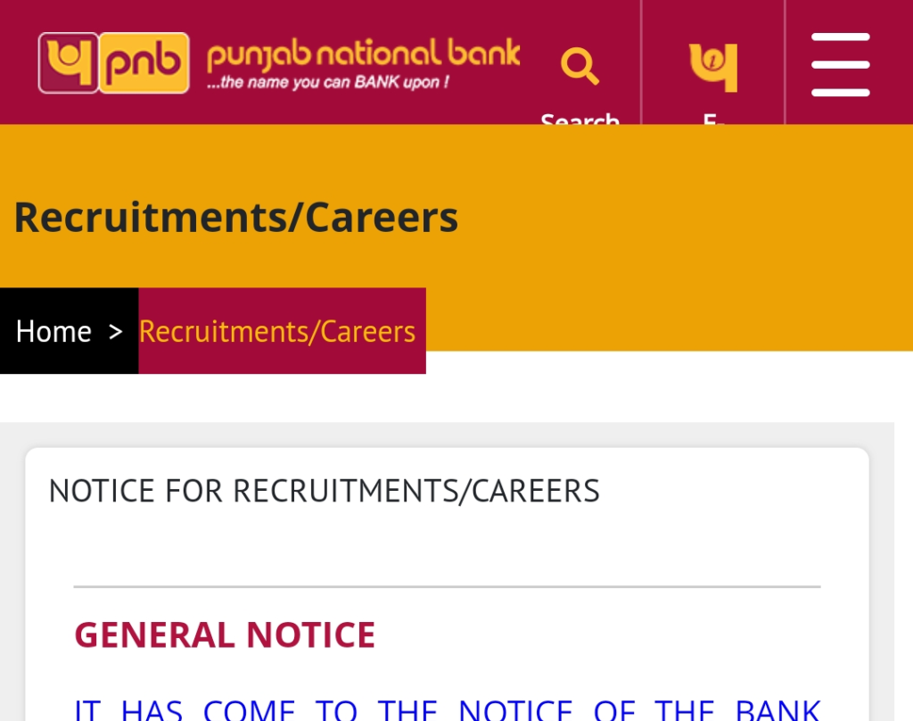 PNB Bank Recruitement 2024 Notification