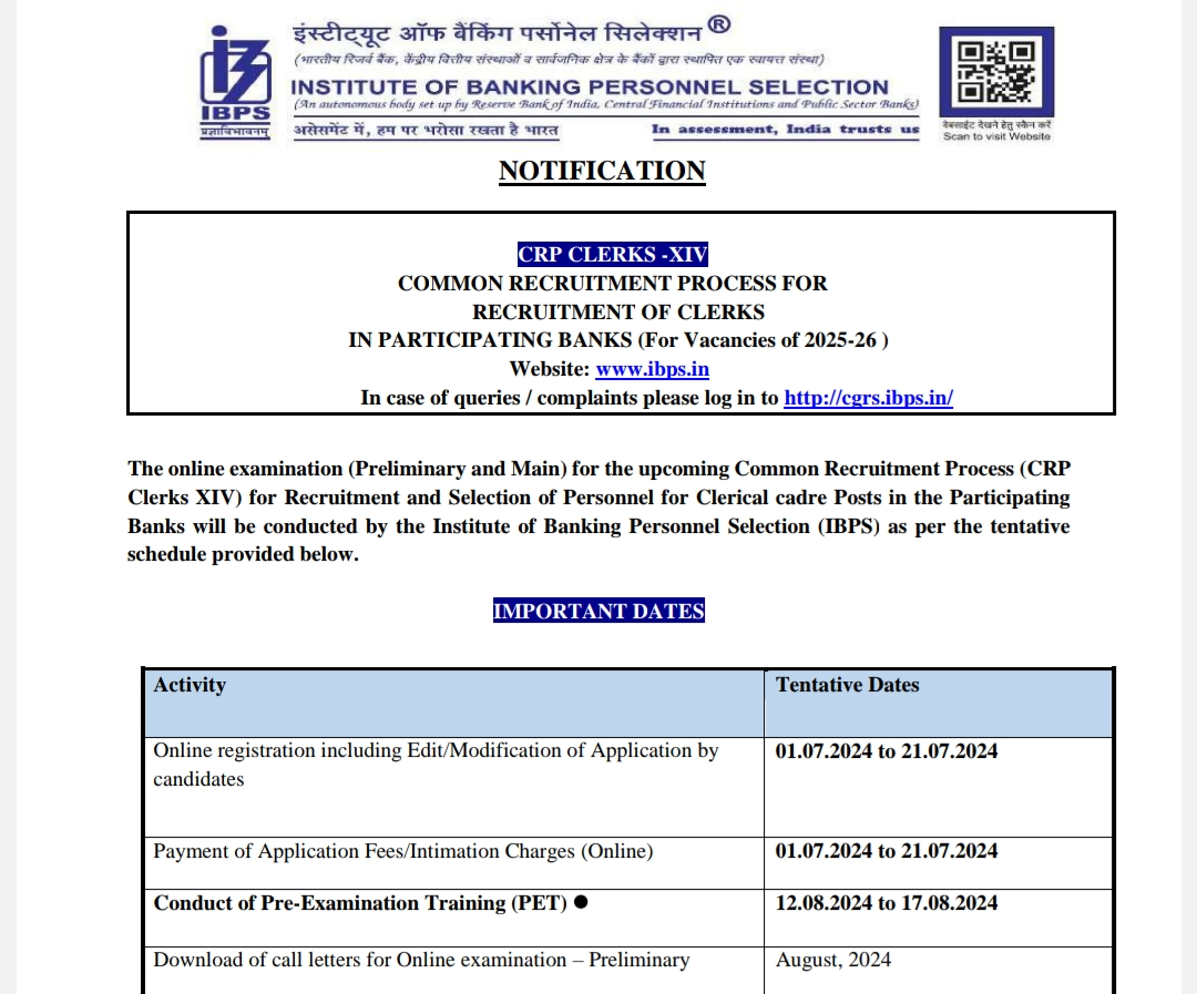 IBPS Clerk Notification 2024